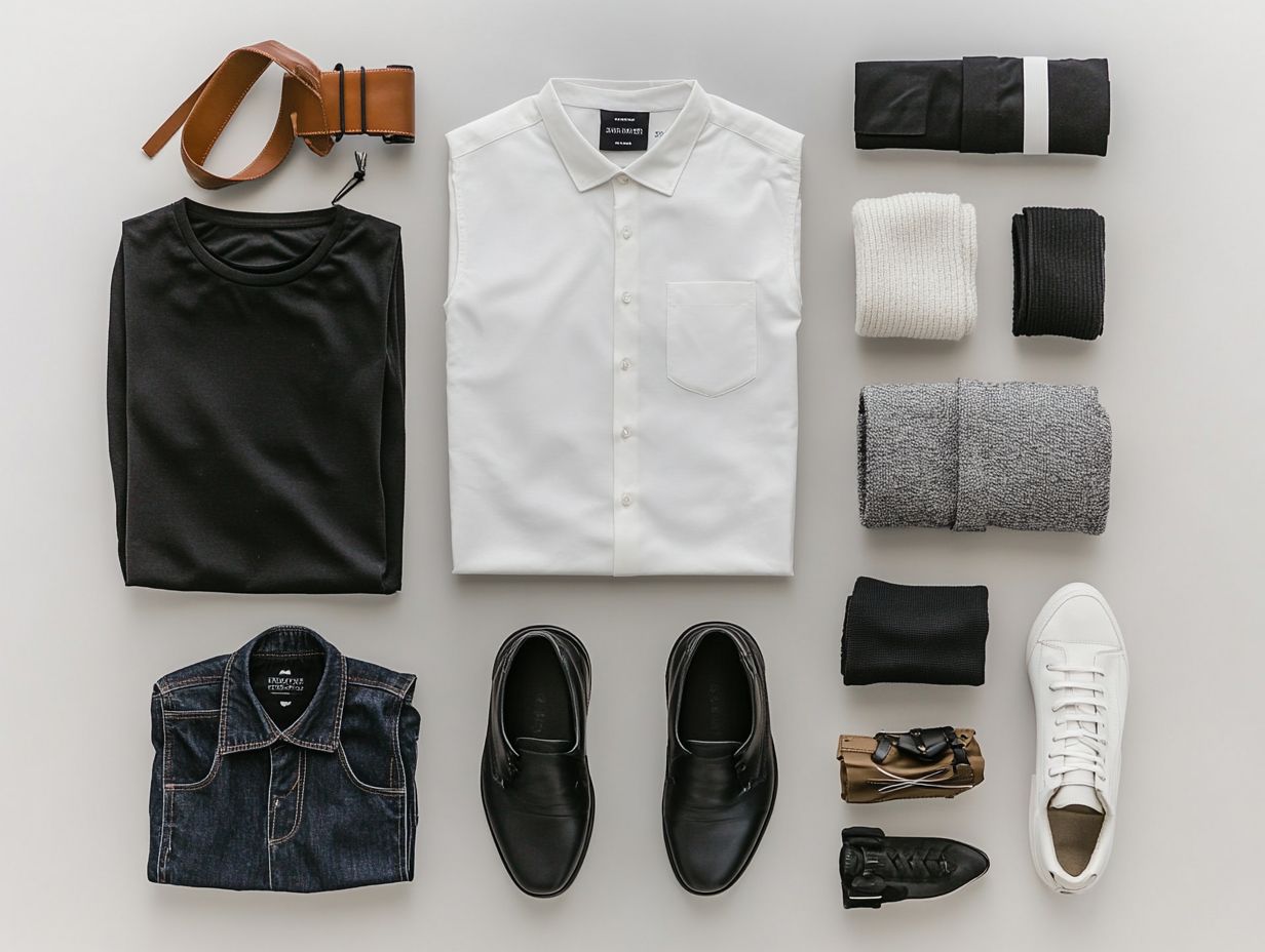 Visual guide to ten essential clothing items for minimalist men.