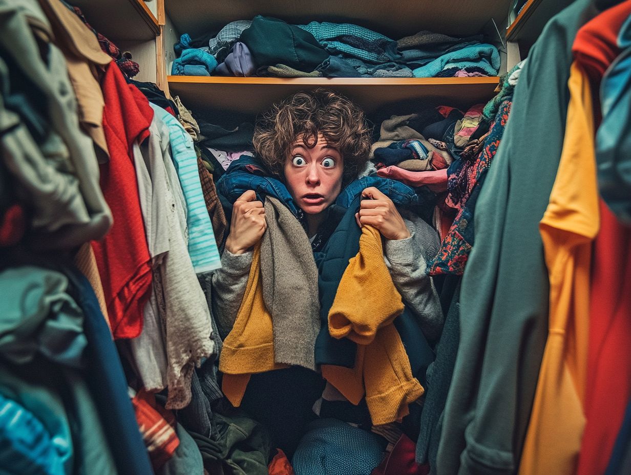 Image illustrating common mistakes when decluttering a closet.