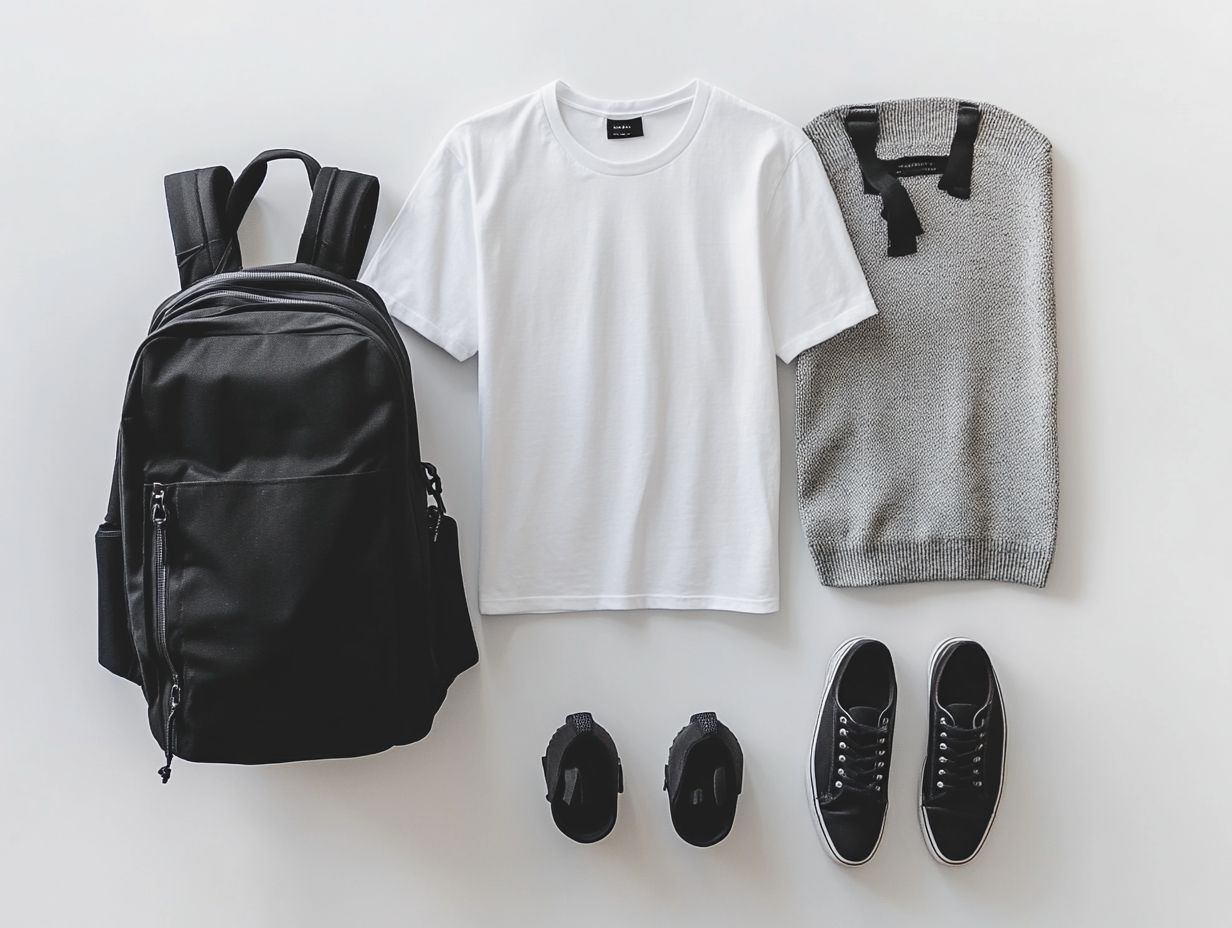 Illustration depicting five essential clothing items for a minimalist wardrobe.