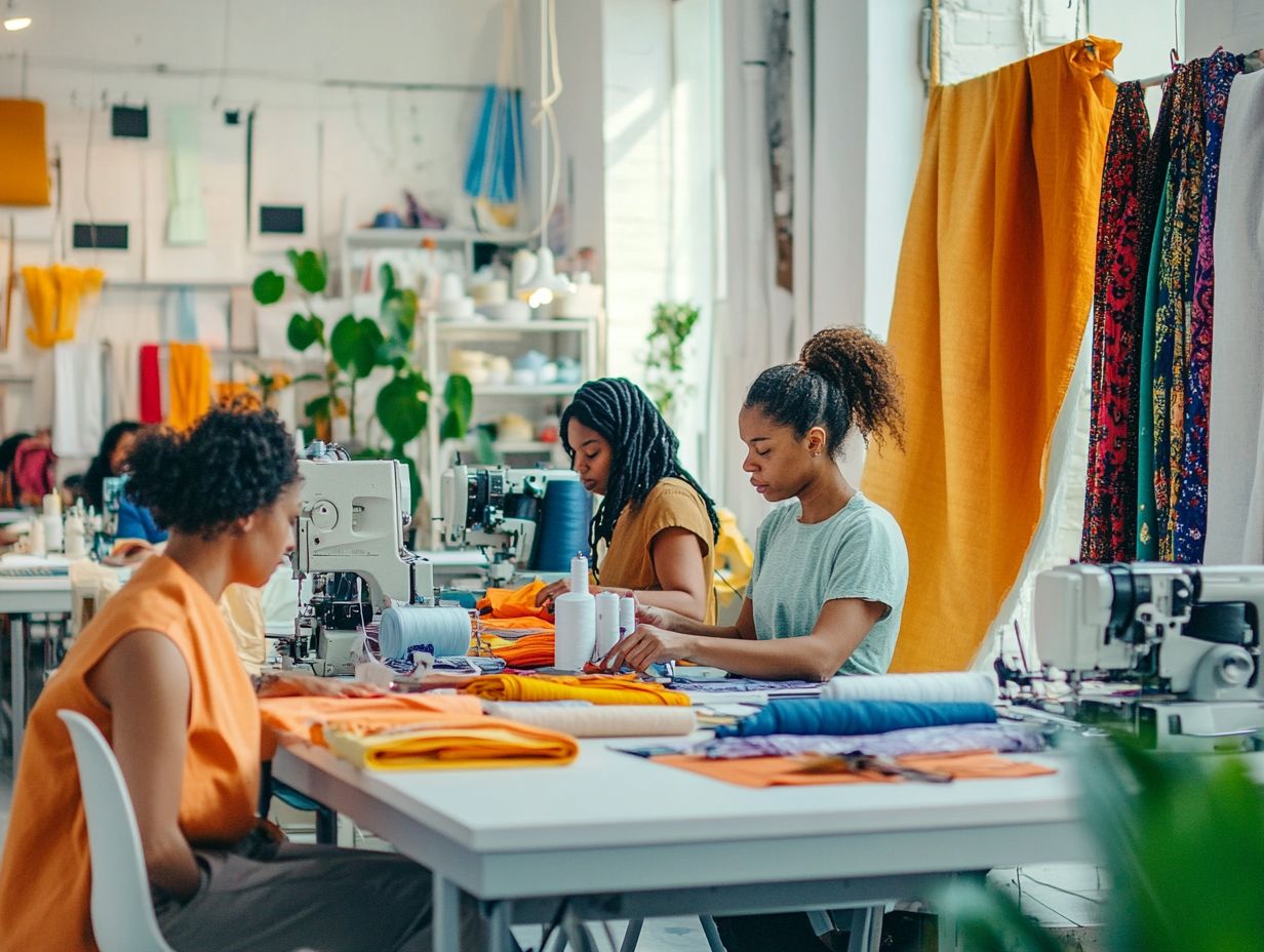 A vibrant display of ethical and sustainable apparel at a local fashion event.