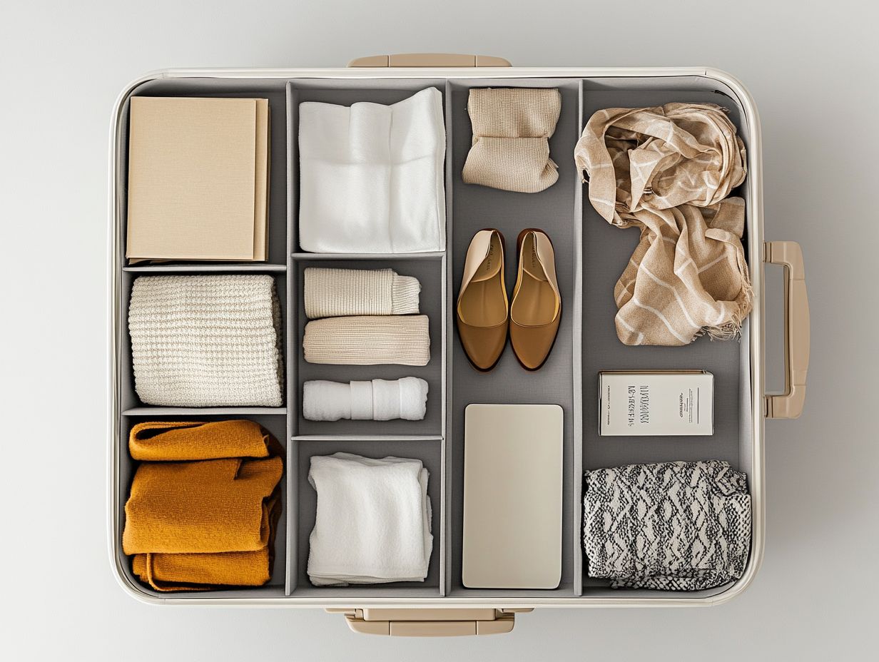 A stylish capsule wardrobe laid out for travel preparation