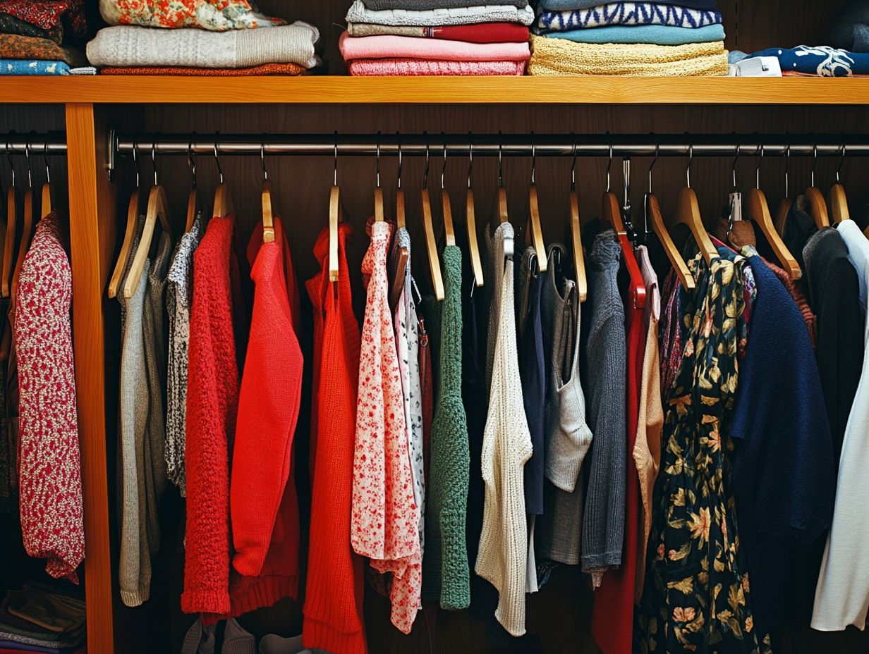 A collection of seasonal outfits displayed in a capsule wardrobe.