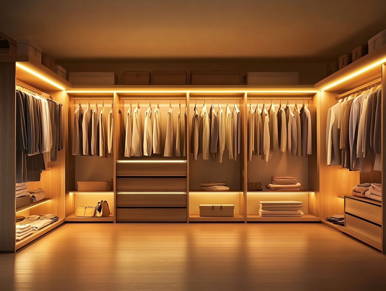 A well-organized closet showing before and after decluttering