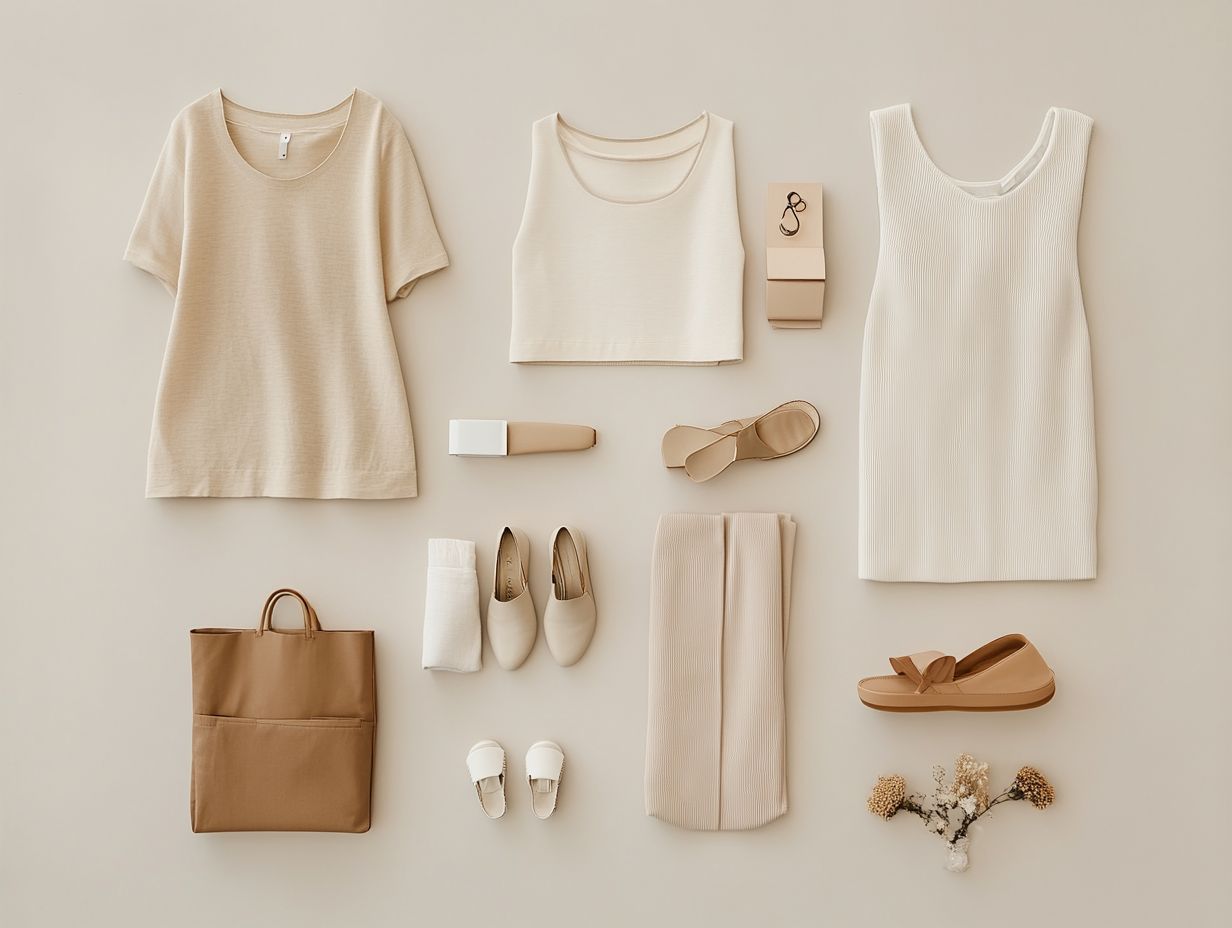 A stylish array of outfits demonstrating mixing and matching basics for minimalism