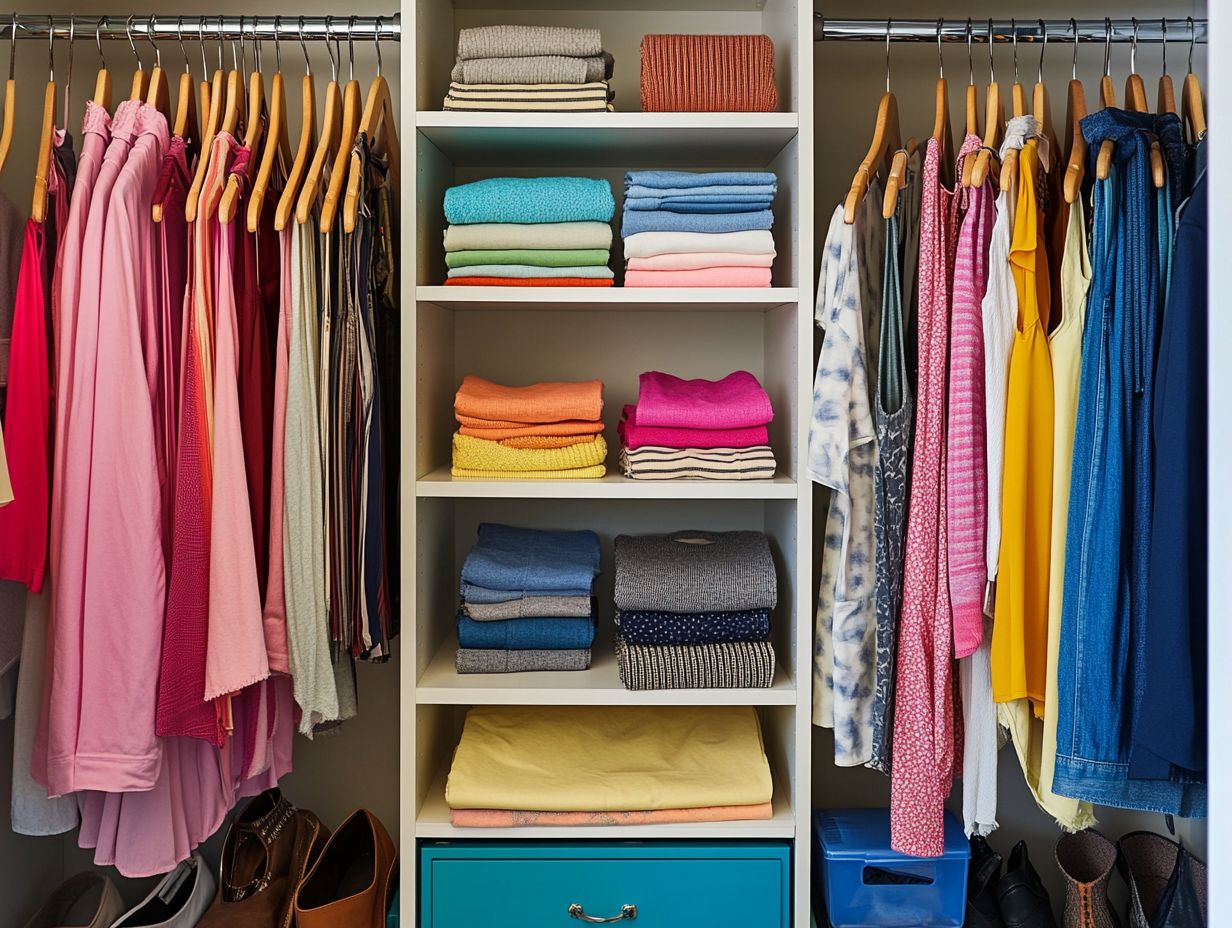 A beautifully organized wardrobe showcasing various clothing items