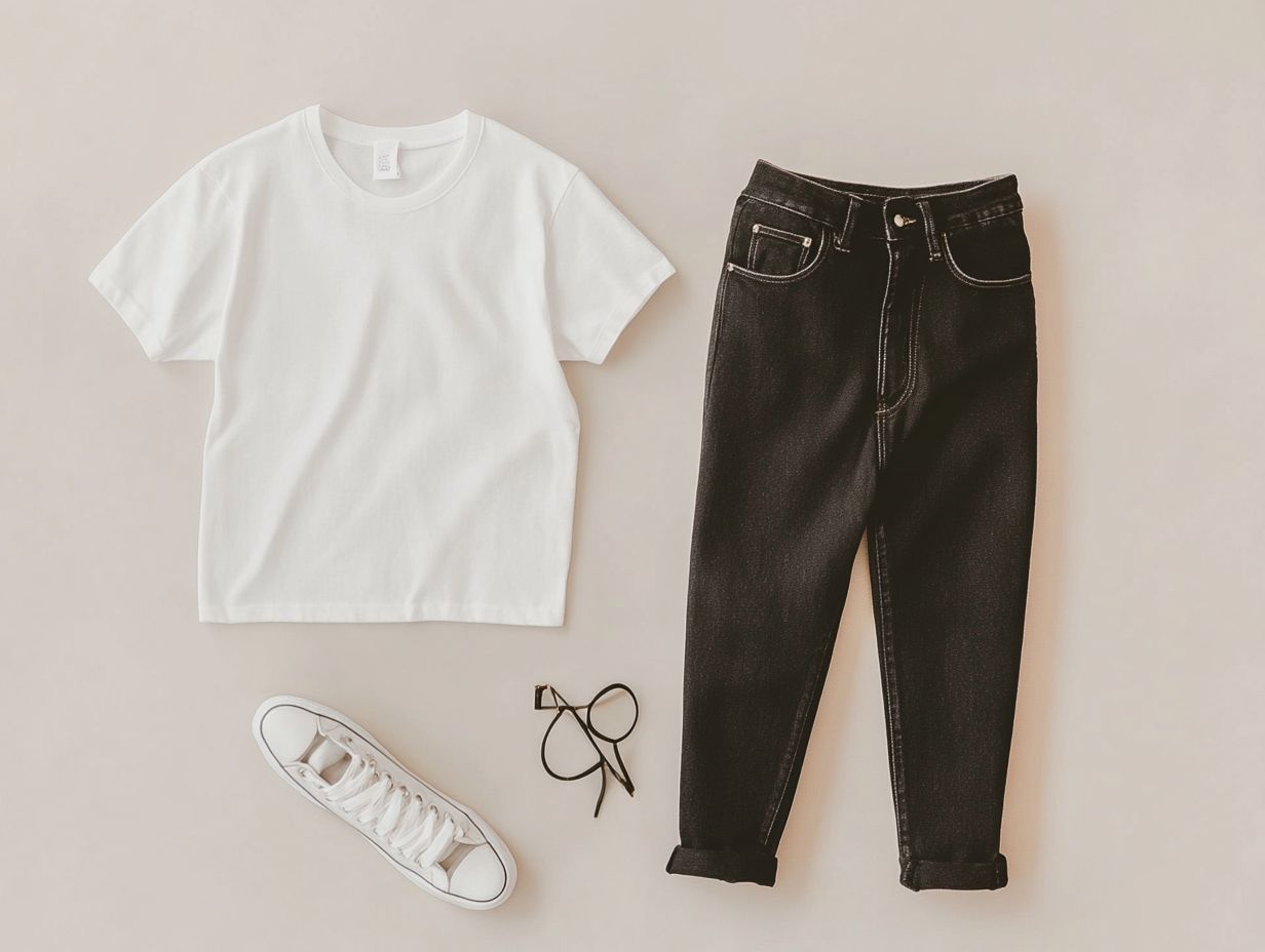 Stylish minimalist wardrobe featuring a classic white tee