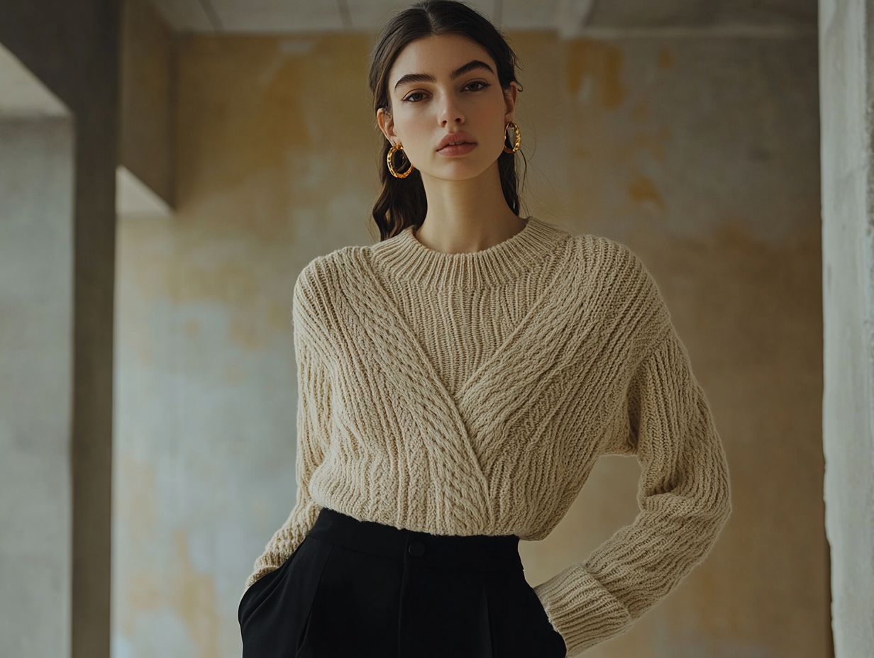 A model showcasing minimalist knitwear styling