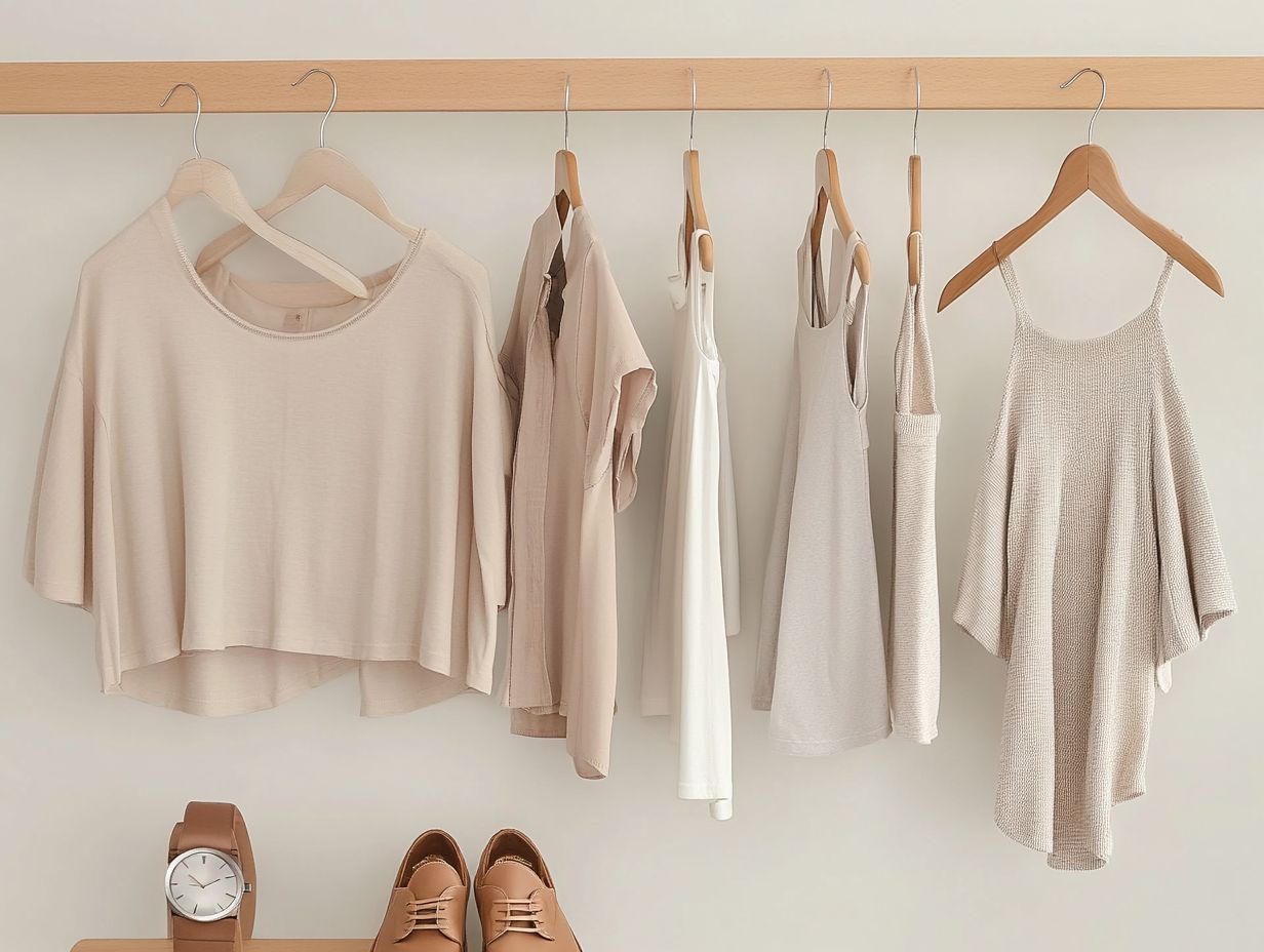 A collection of clothing items showcasing coordinating colors for a minimalist wardrobe.