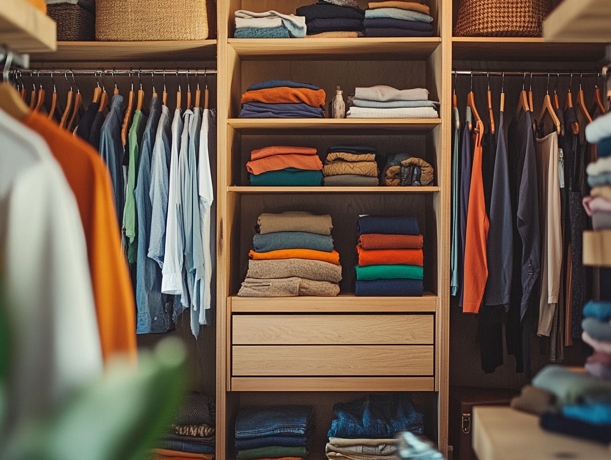 A collection of organizing supplies for closet decluttering.