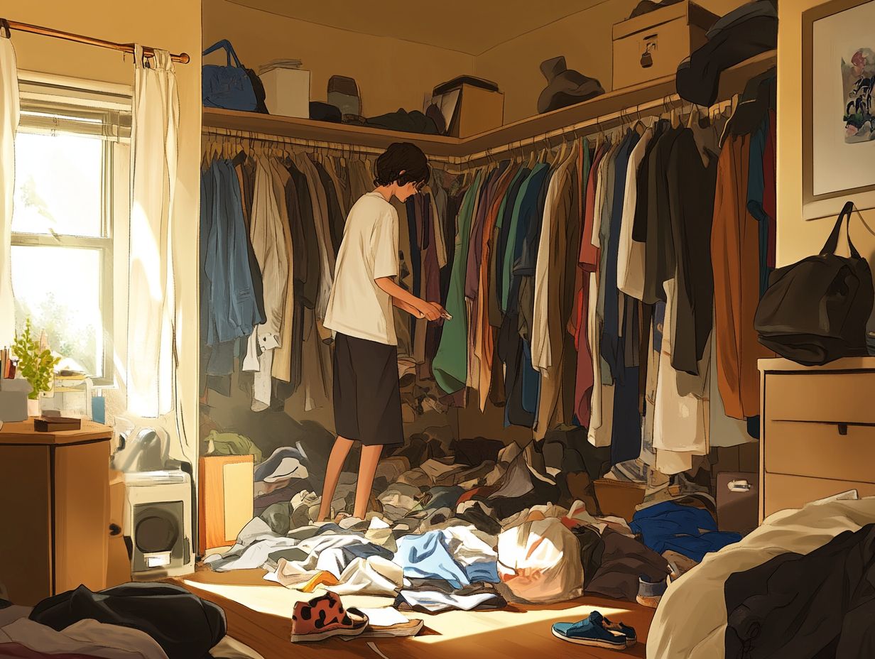 A person decluttering their closet at night