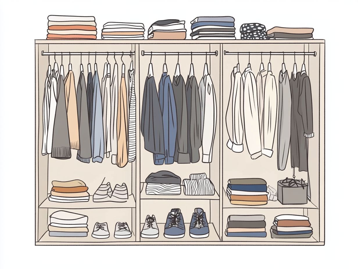 Visual guide to the essential items for a capsule wardrobe.