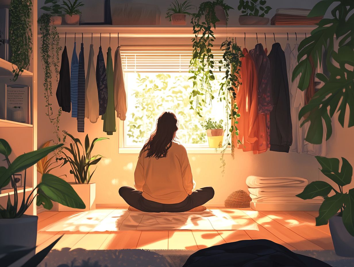 Person practicing mindfulness during decluttering