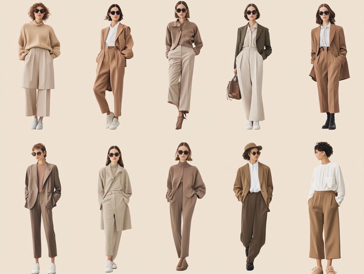 A collage of famous minimalist fashion icons including Audrey Hepburn and Coco Chanel.