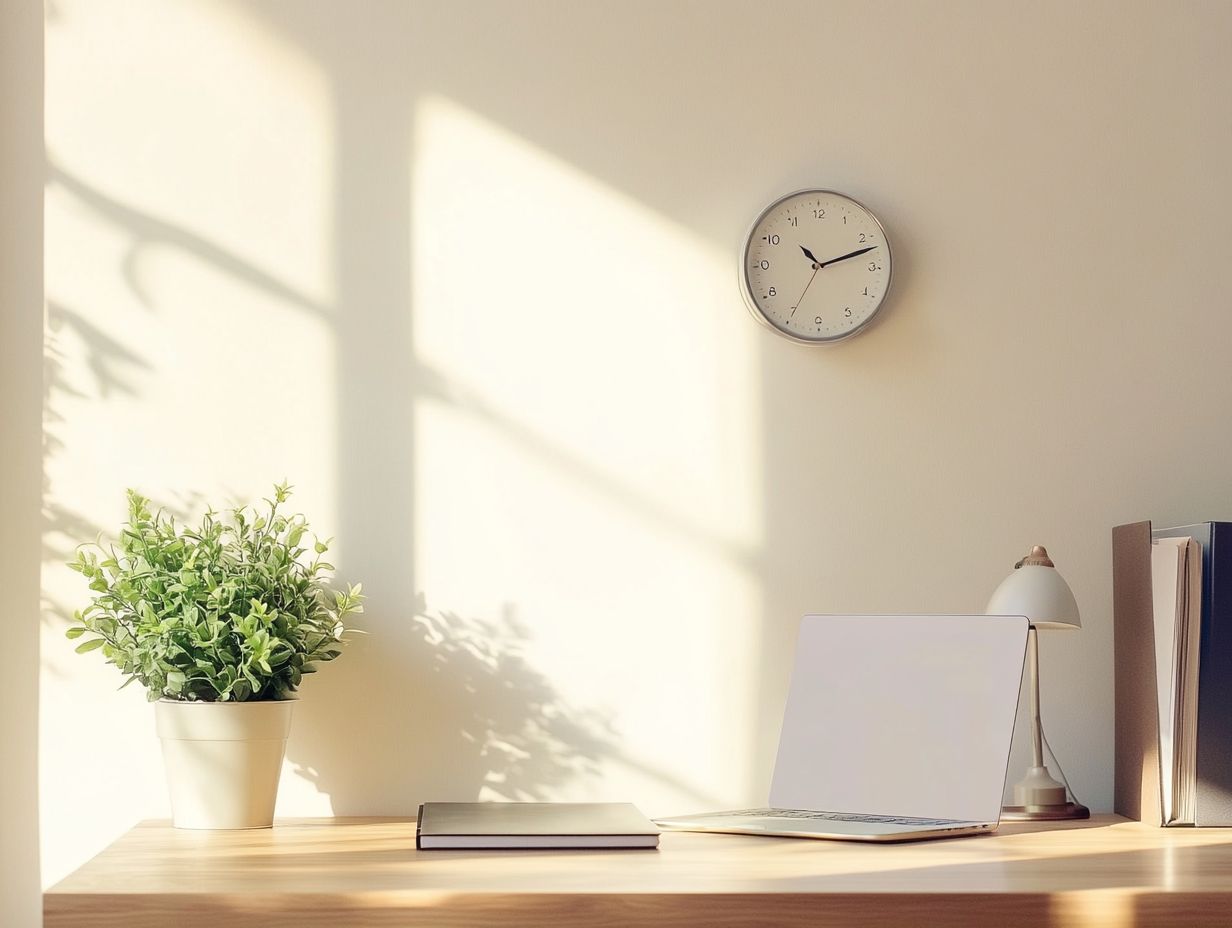 A collection of Must-Have Accessories for Minimalism including a wall clock, table lamp, and plant stand.